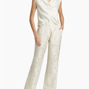 Lafayette 148 New York “Gates” Wide-Leg Jacquard Pants in Pebble